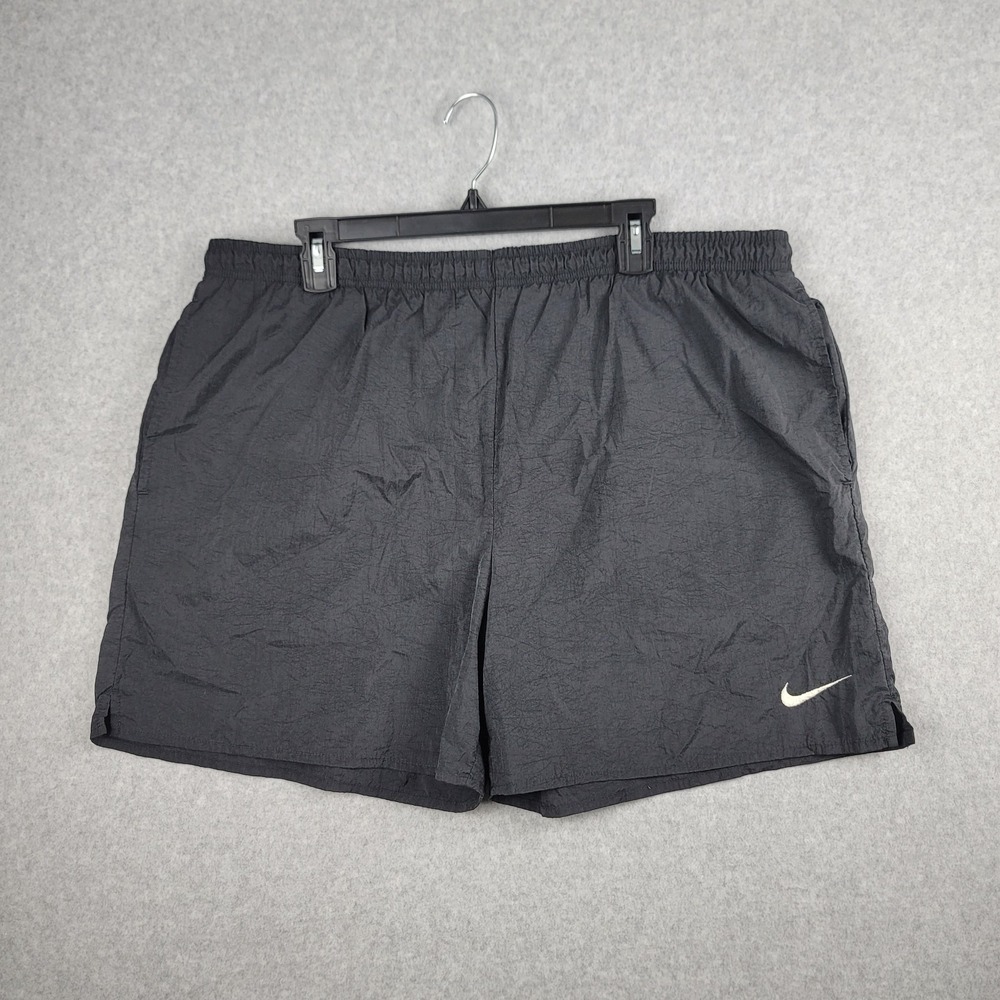 Nike Vintage Swim Shorts Mens XL Black 90s Mesh Lined‎ Spell Out Swoosh